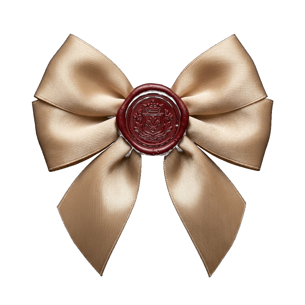 Satin ribbon bow with red wax seal