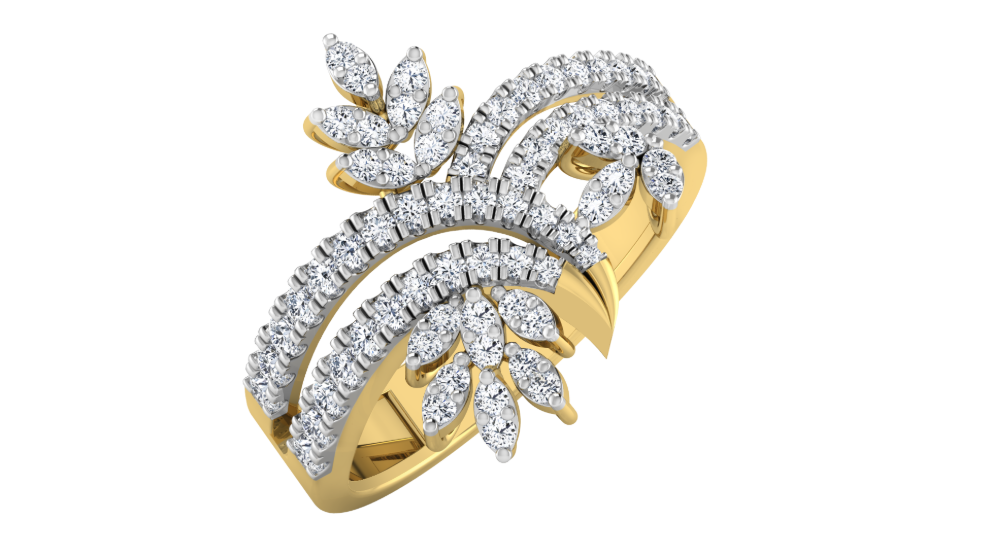 Golden Petal Diamond Halo Ring