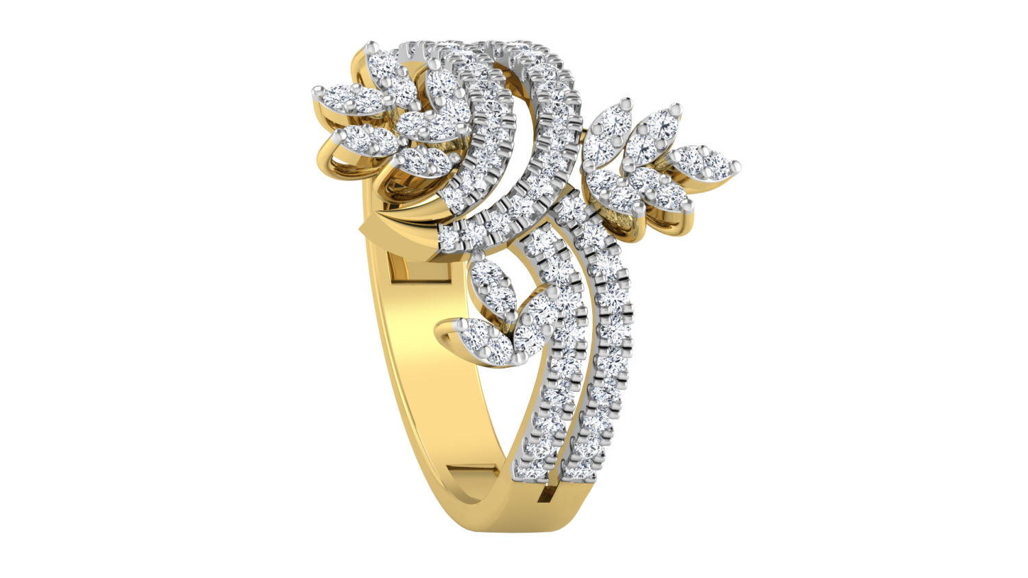 Golden Petal Diamond Halo Ring